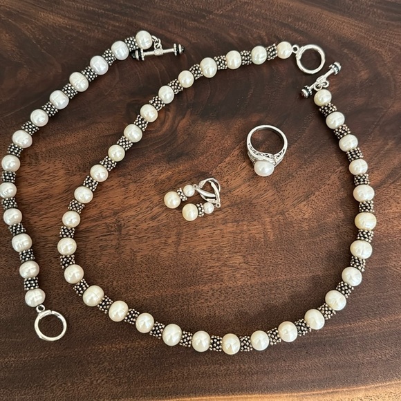 Jewelry - Sterling Silver Cultured pearl jewelry set (necklace, bracelet, ring, earrings)